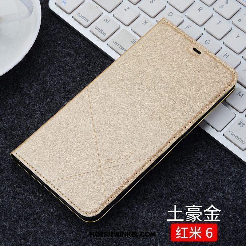 Xiaomi Redmi 6 Hoesje Bescherming Rood Clamshell, Xiaomi Redmi 6 Hoesje Leren Etui Zwart Beige