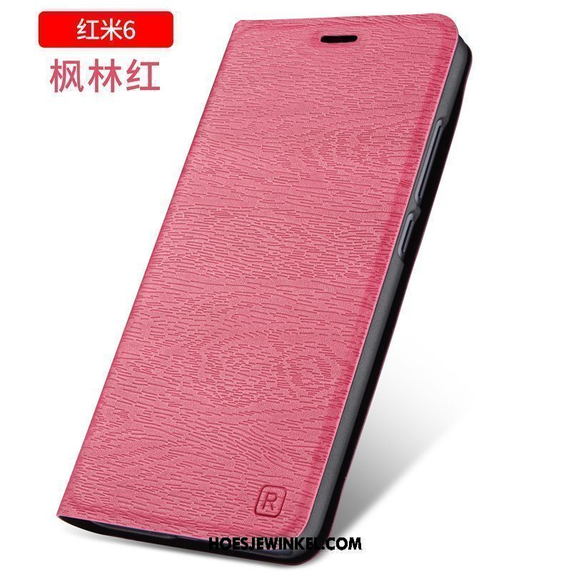 Xiaomi Redmi 6 Hoesje Folio Leren Etui Rood, Xiaomi Redmi 6 Hoesje Goud Mobiele Telefoon Beige