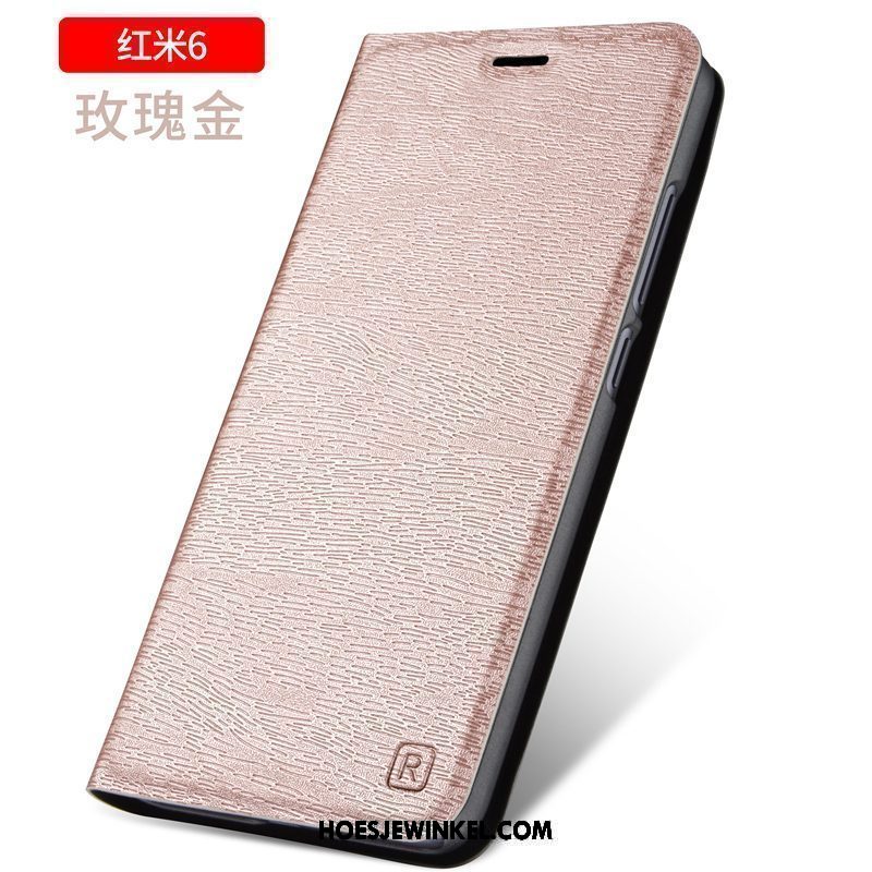 Xiaomi Redmi 6 Hoesje Folio Leren Etui Rood, Xiaomi Redmi 6 Hoesje Goud Mobiele Telefoon Beige