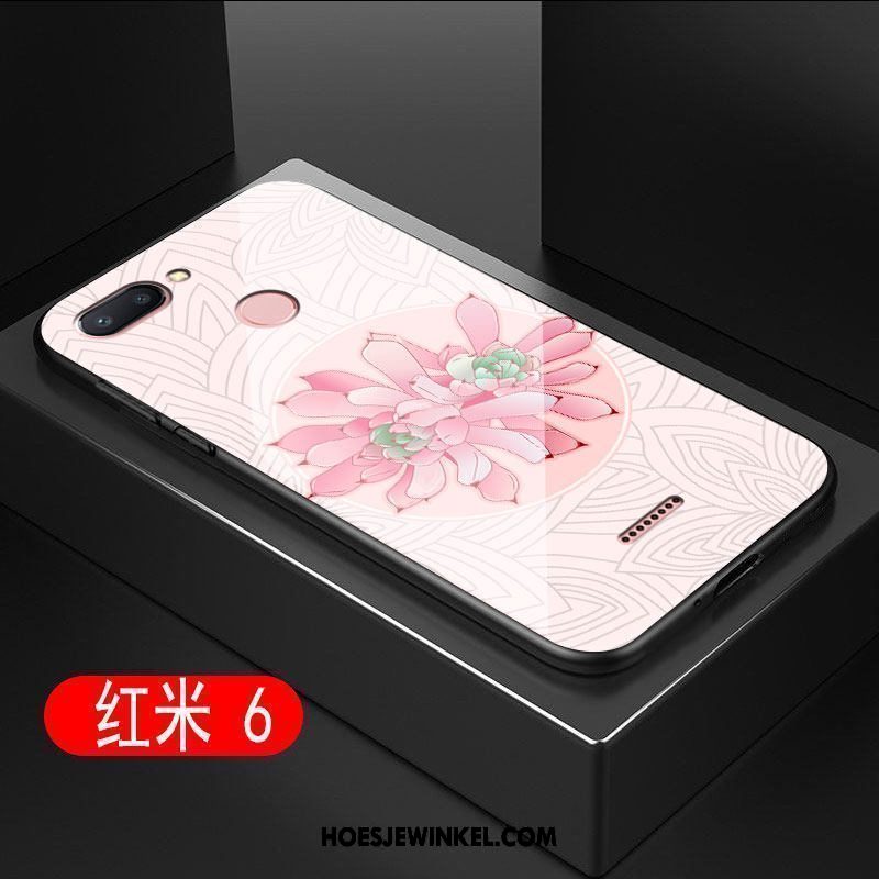 Xiaomi Redmi 6 Hoesje Glas Anti-fall Bloemen, Xiaomi Redmi 6 Hoesje Hoes All Inclusive Beige