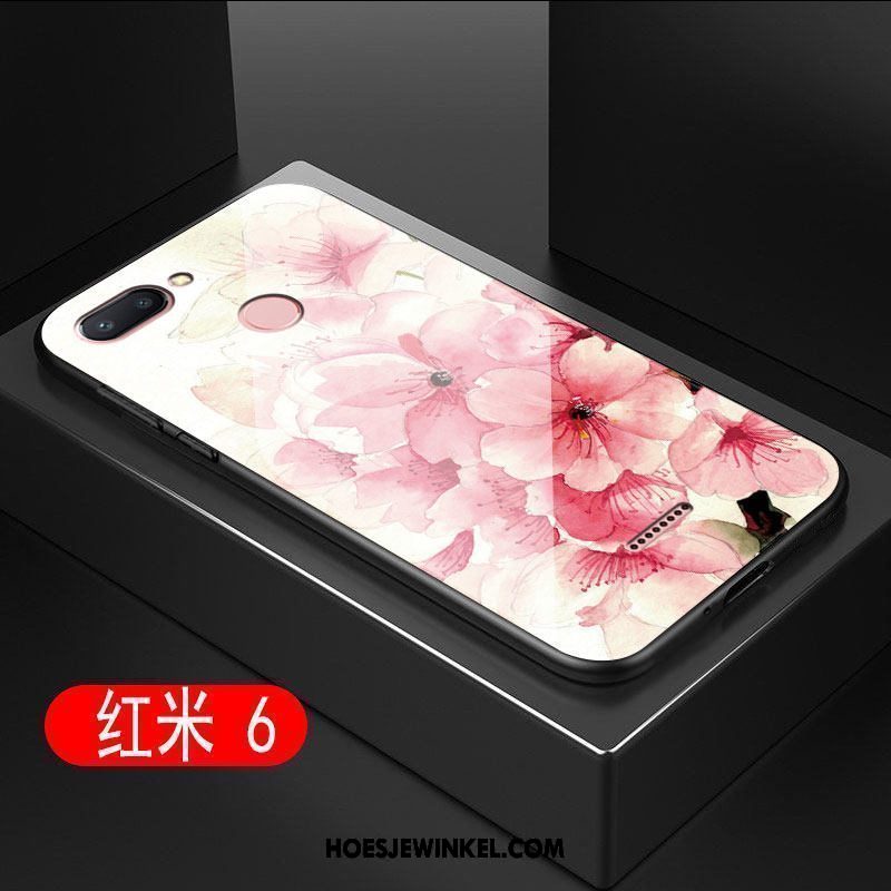 Xiaomi Redmi 6 Hoesje Glas Anti-fall Bloemen, Xiaomi Redmi 6 Hoesje Hoes All Inclusive Beige