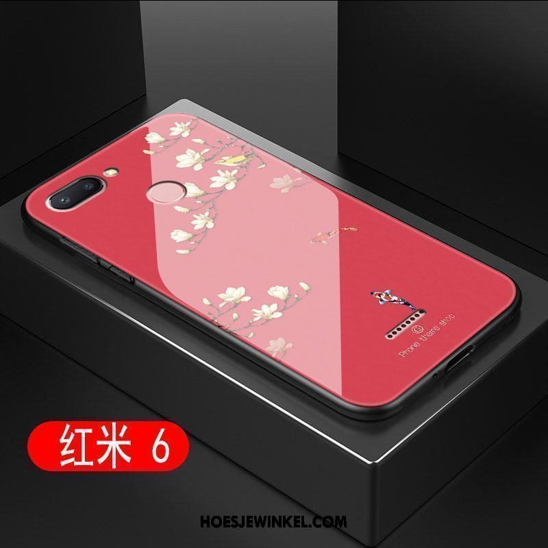 Xiaomi Redmi 6 Hoesje Glas Anti-fall Bloemen, Xiaomi Redmi 6 Hoesje Hoes All Inclusive Beige