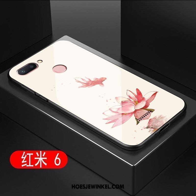 Xiaomi Redmi 6 Hoesje Glas Anti-fall Bloemen, Xiaomi Redmi 6 Hoesje Hoes All Inclusive Beige