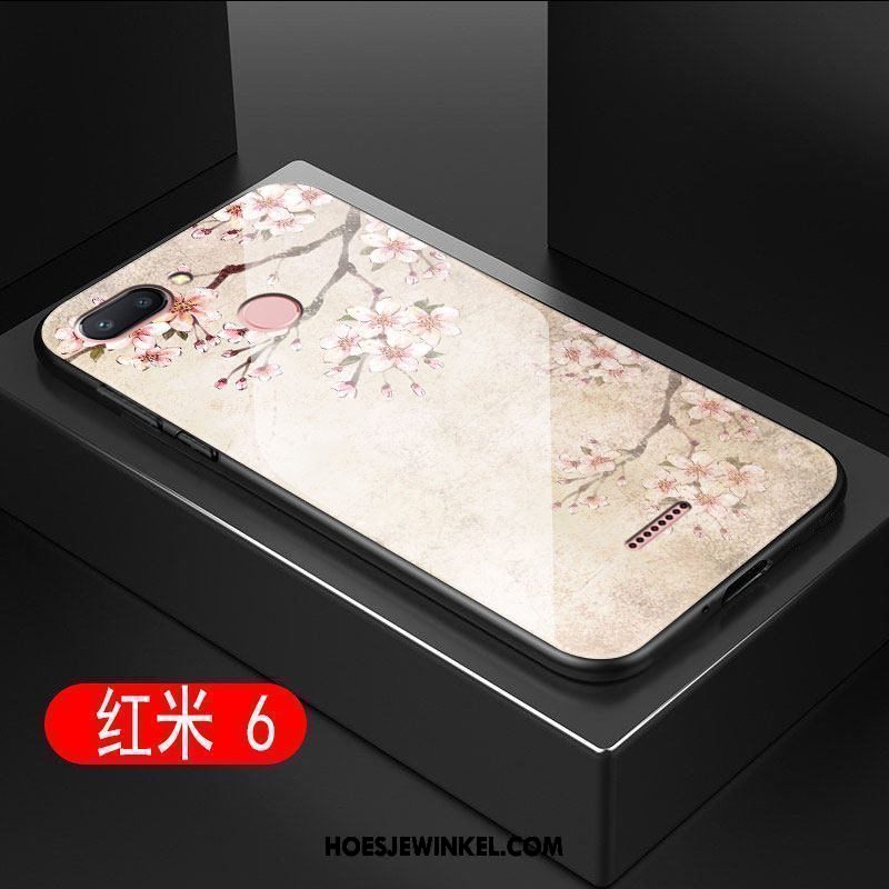 Xiaomi Redmi 6 Hoesje Glas Anti-fall Bloemen, Xiaomi Redmi 6 Hoesje Hoes All Inclusive Beige