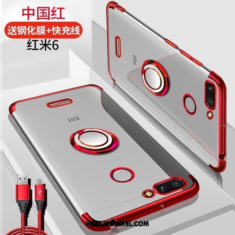 Xiaomi Redmi 6 Hoesje Ondersteuning Rood Anti-fall, Xiaomi Redmi 6 Hoesje Doorzichtig Zwart Beige