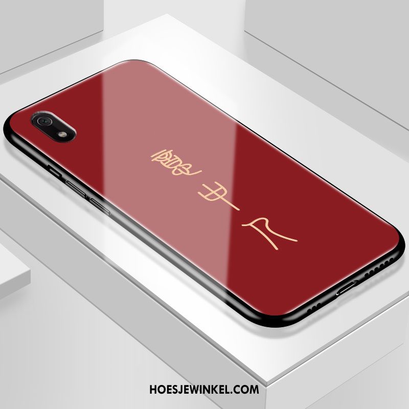 Xiaomi Redmi 7a Hoesje Bescherming Gehard Glas Het Uitstralen, Xiaomi Redmi 7a Hoesje Wit Rood Beige