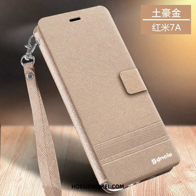 Xiaomi Redmi 7a Hoesje Zacht Leren Etui Folio, Xiaomi Redmi 7a Hoesje Rood Mini Beige