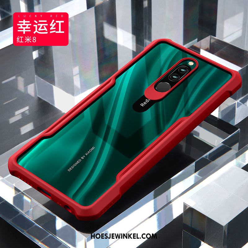 Xiaomi Redmi 8 Hoesje Doorzichtig Mooie Pas, Xiaomi Redmi 8 Hoesje Rood Siliconen Beige