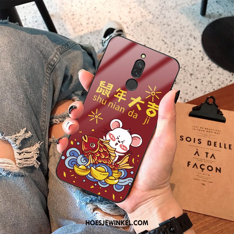 Xiaomi Redmi 8 Hoesje Glas Trend Wind, Xiaomi Redmi 8 Hoesje Rat Bescherming Beige