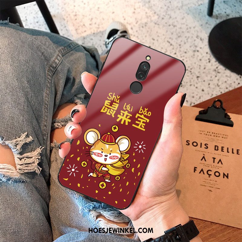 Xiaomi Redmi 8 Hoesje Glas Trend Wind, Xiaomi Redmi 8 Hoesje Rat Bescherming Beige