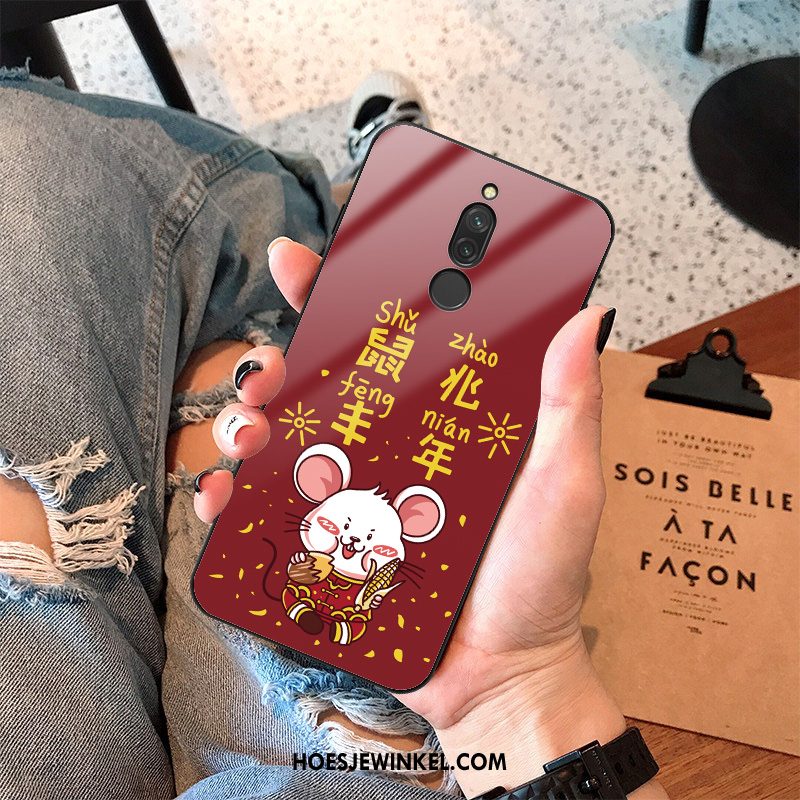 Xiaomi Redmi 8 Hoesje Glas Trend Wind, Xiaomi Redmi 8 Hoesje Rat Bescherming Beige