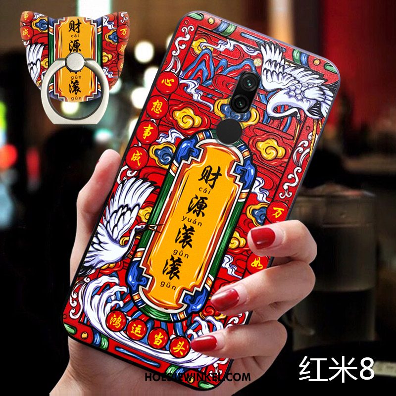 Xiaomi Redmi 8 Hoesje Trendy Merk Rood Nieuw, Xiaomi Redmi 8 Hoesje Mini Net Red Beige