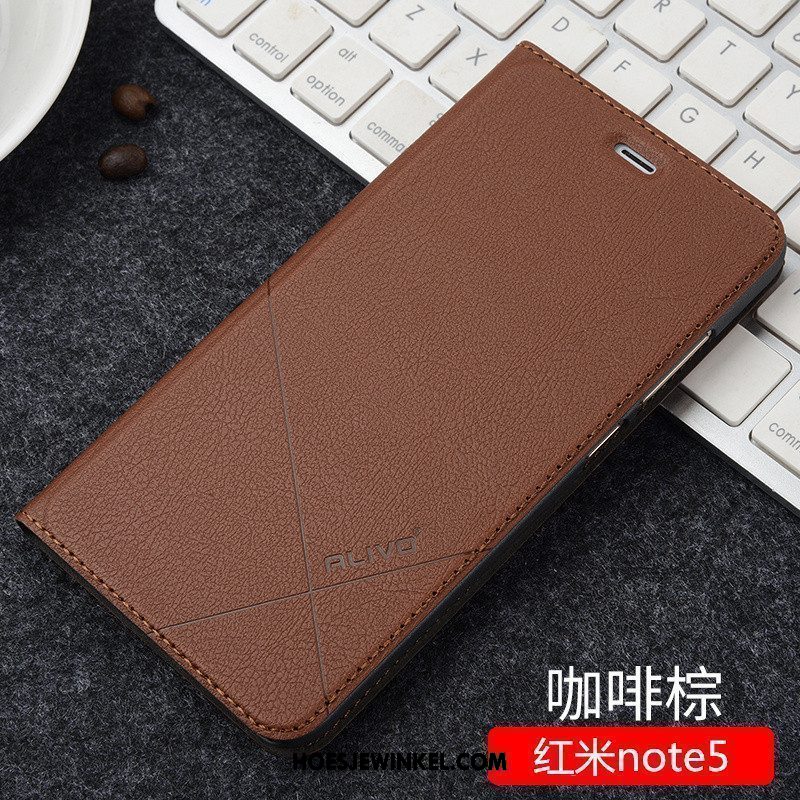 Xiaomi Redmi Note 5 Hoesje Bescherming Anti-fall Mobiele Telefoon, Xiaomi Redmi Note 5 Hoesje Leren Etui Hoes Beige