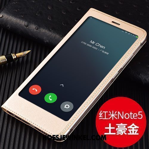 Xiaomi Redmi Note 5 Hoesje Clamshell Leren Etui Rood, Xiaomi Redmi Note 5 Hoesje Anti-fall Goud Beige