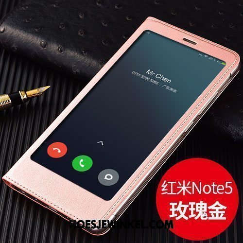 Xiaomi Redmi Note 5 Hoesje Clamshell Leren Etui Rood, Xiaomi Redmi Note 5 Hoesje Anti-fall Goud Beige