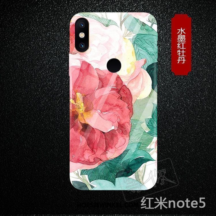 Xiaomi Redmi Note 5 Hoesje Gehard Glas Kunst Pioen, Xiaomi Redmi Note 5 Hoesje Mini Bloemen Beige