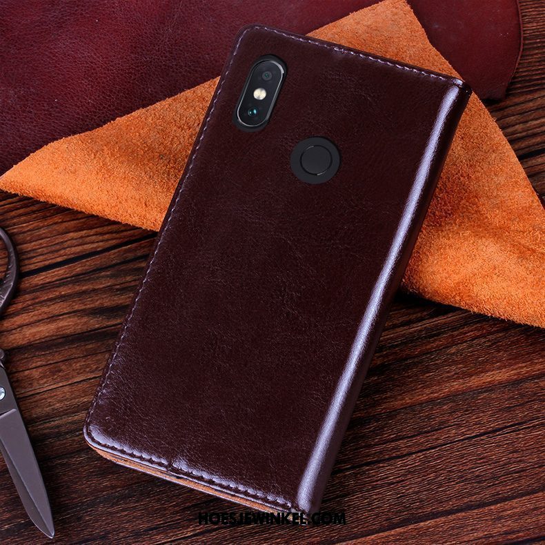 Xiaomi Redmi Note 5 Hoesje Hoes Leren Etui Bescherming, Xiaomi Redmi Note 5 Hoesje Purper Bedrijf Beige