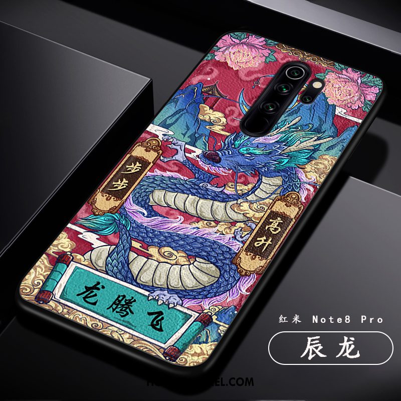 Xiaomi Redmi Note 8 Pro Hoesje Chinese Stijl Draak Persoonlijk, Xiaomi Redmi Note 8 Pro Hoesje Scheppend Rood Beige