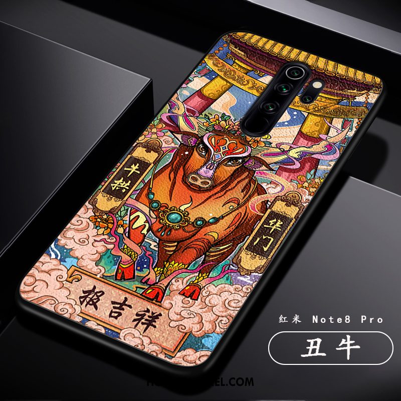 Xiaomi Redmi Note 8 Pro Hoesje Chinese Stijl Draak Persoonlijk, Xiaomi Redmi Note 8 Pro Hoesje Scheppend Rood Beige