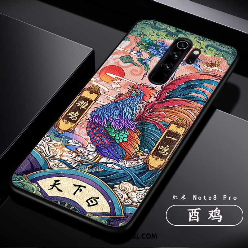 Xiaomi Redmi Note 8 Pro Hoesje Chinese Stijl Draak Persoonlijk, Xiaomi Redmi Note 8 Pro Hoesje Scheppend Rood Beige