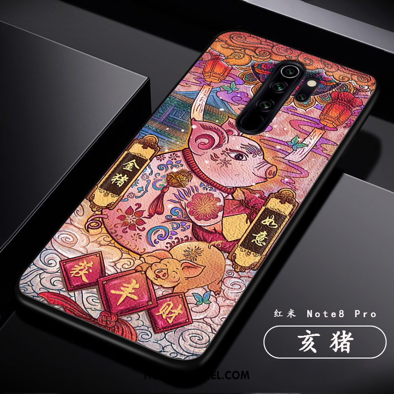 Xiaomi Redmi Note 8 Pro Hoesje Chinese Stijl Draak Persoonlijk, Xiaomi Redmi Note 8 Pro Hoesje Scheppend Rood Beige