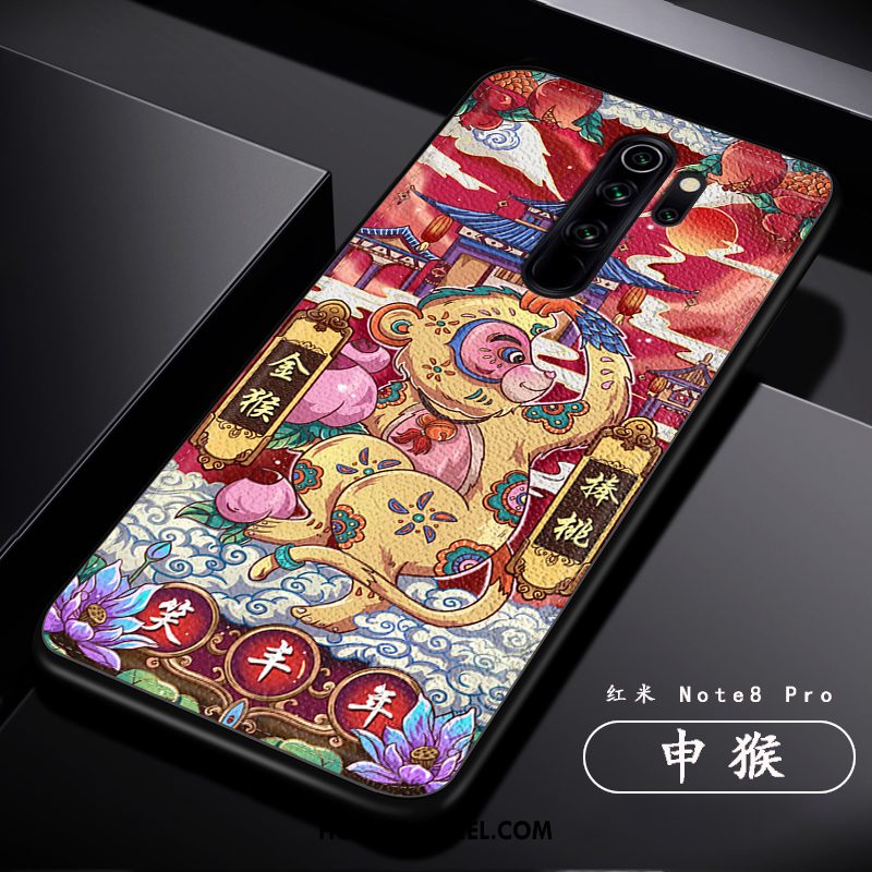 Xiaomi Redmi Note 8 Pro Hoesje Chinese Stijl Draak Persoonlijk, Xiaomi Redmi Note 8 Pro Hoesje Scheppend Rood Beige