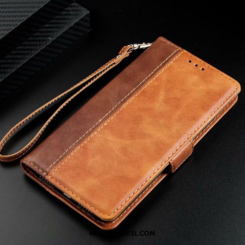 Xiaomi Redmi Note 8 Pro Hoesje Rood Mobiele Telefoon Bedrijf, Xiaomi Redmi Note 8 Pro Hoesje Folio Leren Etui Braun Beige