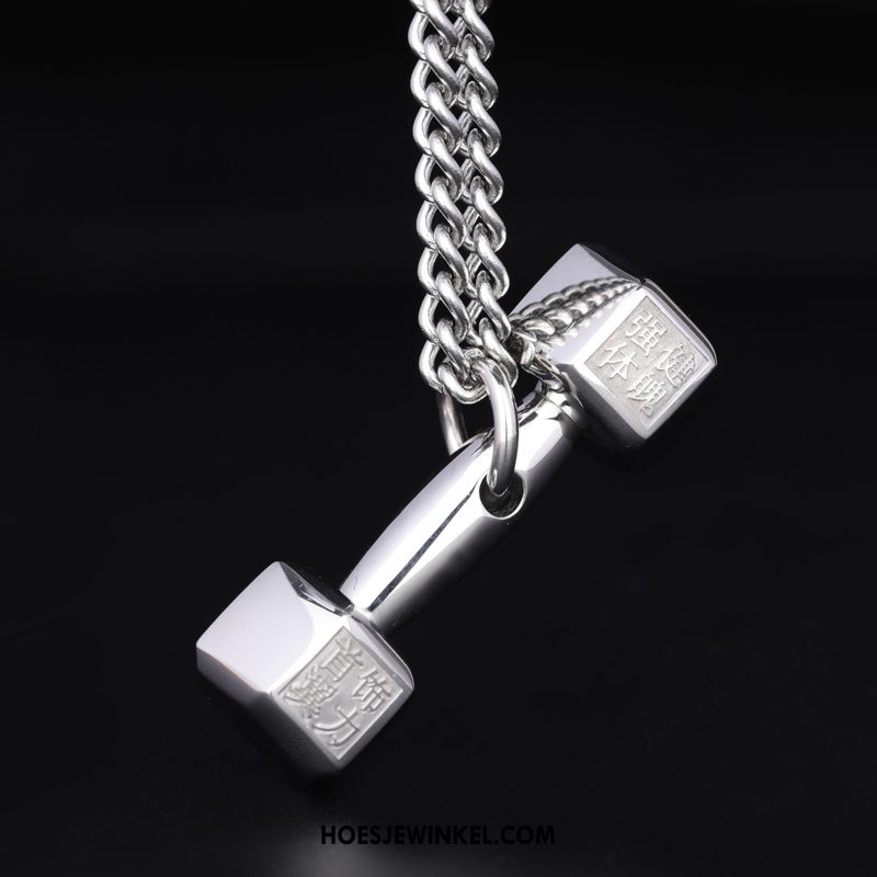 Zilveren Sieraden Heren Dumbbell Mannen Gemiddelde, Zilveren Sieraden Geschiktheid Hanger