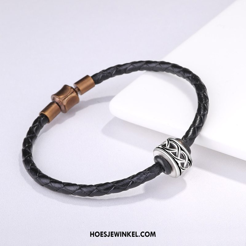 Zilveren Sieraden Heren Trend Mannen Armbanden, Zilveren Sieraden Zuiver Weven Silber