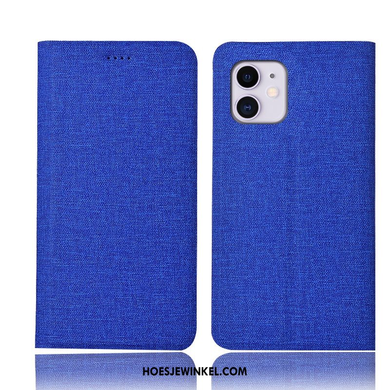 iPhone 11 Hoesje Blauw Bescherming Leren Etui, iPhone 11 Hoesje Katoen En Linnen All Inclusive