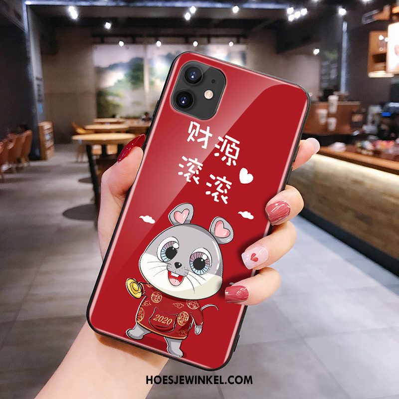 iPhone 11 Hoesje Glas Net Red Spotprent, iPhone 11 Hoesje Mobiele Telefoon Rat