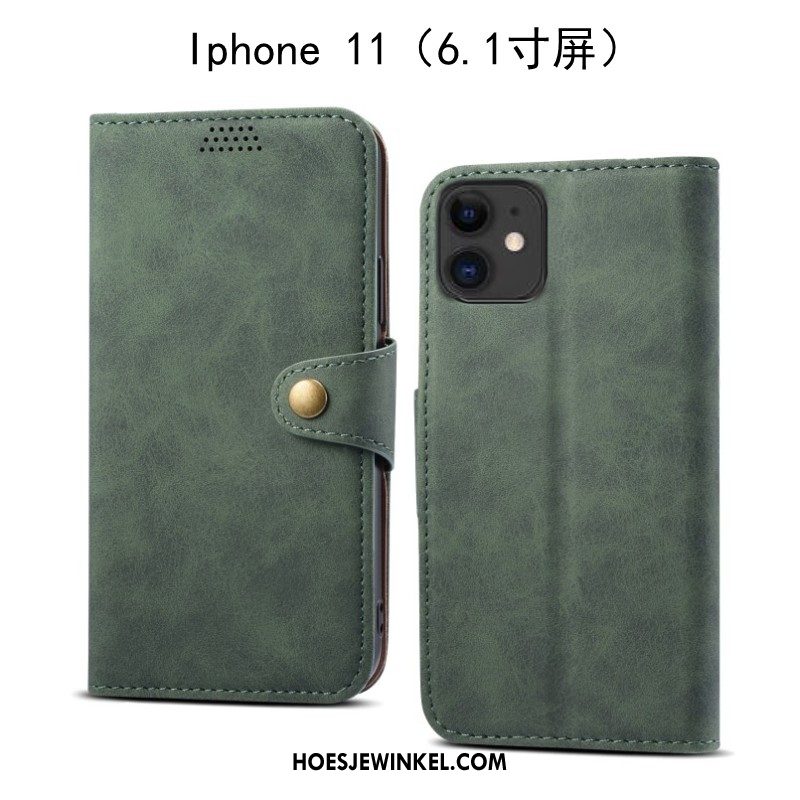 iPhone 11 Hoesje Leren Etui Groen Anti-fall, iPhone 11 Hoesje Zacht Mobiele Telefoon