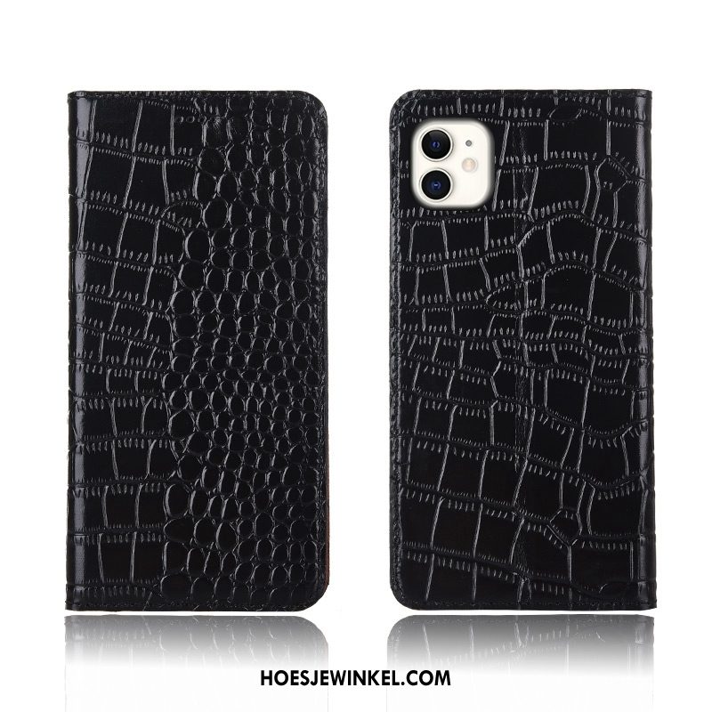 iPhone 11 Hoesje Mobiele Telefoon Leren Etui Echt Leer, iPhone 11 Hoesje Zwart Krokodil