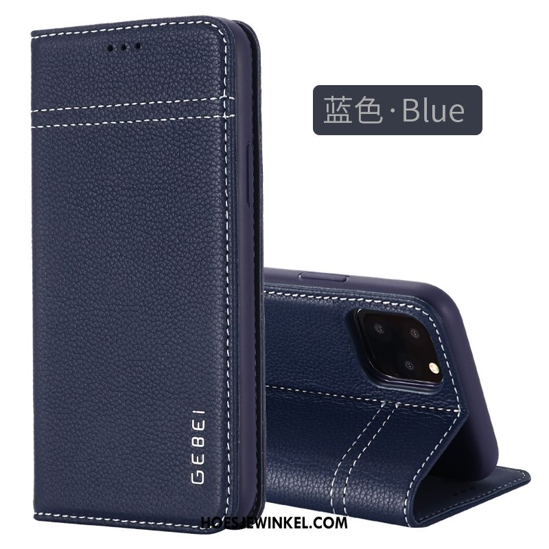 iPhone 11 Pro Hoesje Folio Bescherming Donkerblauw, iPhone 11 Pro Hoesje Persoonlijk Leer