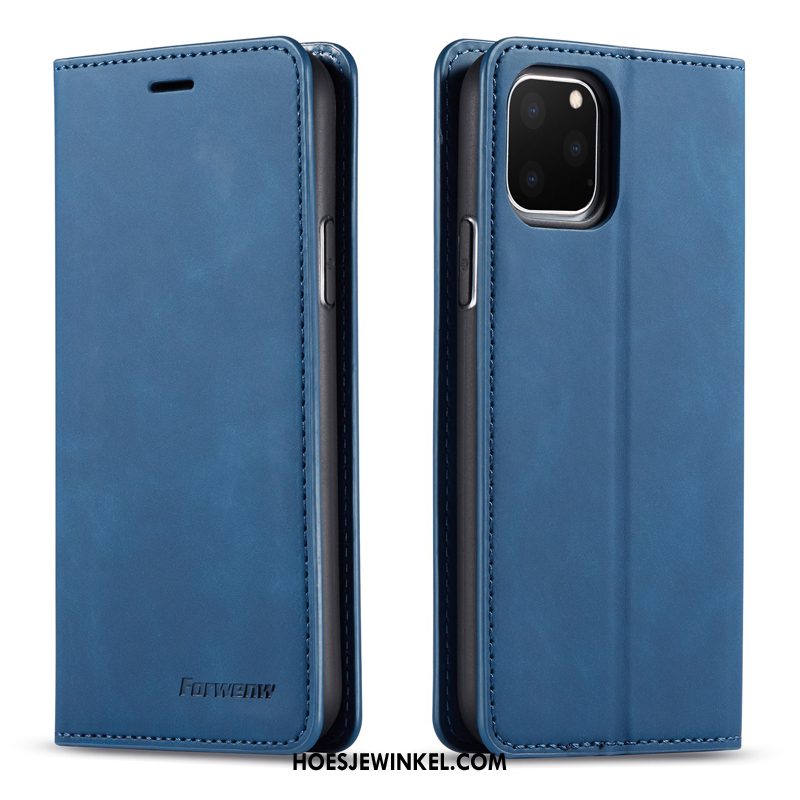 iPhone 11 Pro Hoesje Hoes Blauw Echt Leer, iPhone 11 Pro Hoesje Mobiele Telefoon Leren Etui