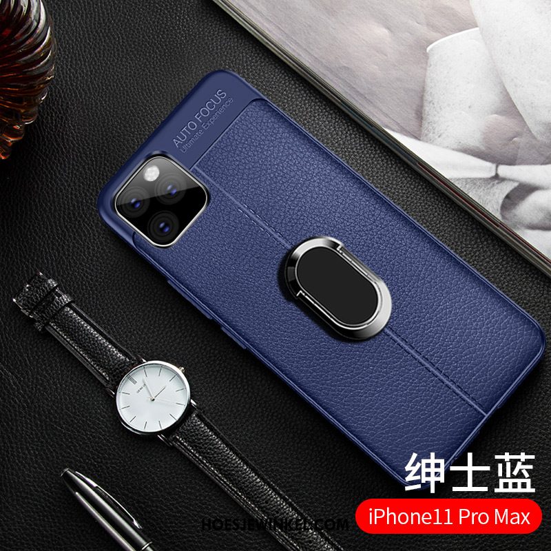 iPhone 11 Pro Max Hoesje All Inclusive Siliconen Leer, iPhone 11 Pro Max Hoesje Blauw Anti-fall