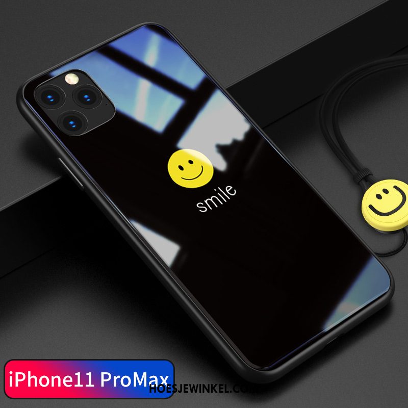 iPhone 11 Pro Max Hoesje Eenvoudige Hoes Smiley, iPhone 11 Pro Max Hoesje Glas Dun