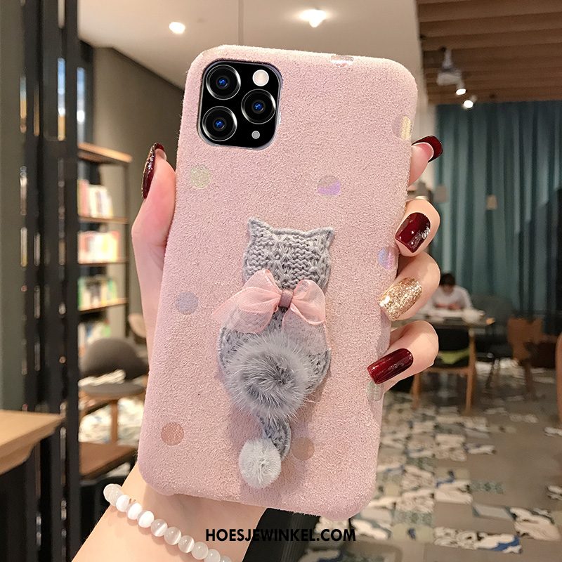 iPhone 11 Pro Max Hoesje Eenvoudige Kat Anti-fall, iPhone 11 Pro Max Hoesje Roze Mobiele Telefoon