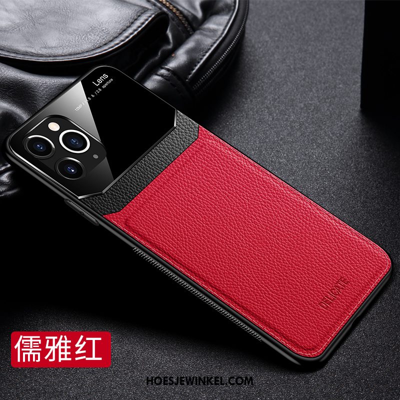 iPhone 11 Pro Max Hoesje Leren Etui All Inclusive Anti-fall, iPhone 11 Pro Max Hoesje Trend Net Red Braun