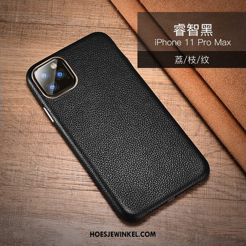 iPhone 11 Pro Max Hoesje Leren Etui Mobiele Telefoon Anti-fall, iPhone 11 Pro Max Hoesje Leer Zwart