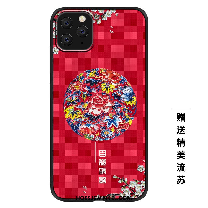 iPhone 11 Pro Max Hoesje Mobiele Telefoon Reliëf Siliconen, iPhone 11 Pro Max Hoesje Rood Schrobben