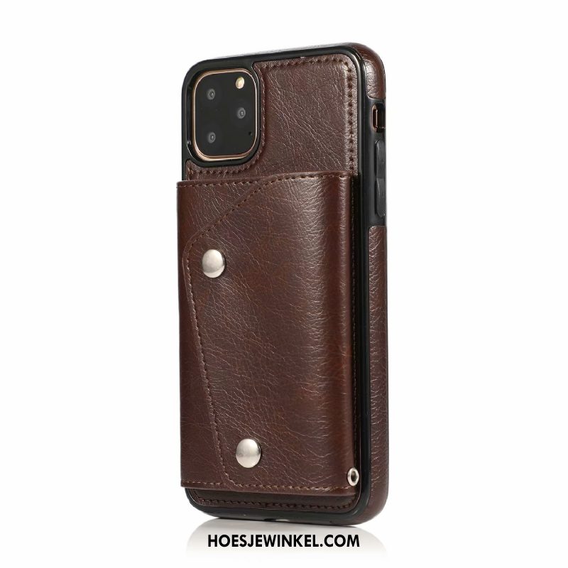 iPhone 11 Pro Max Hoesje Persoonlijk Trendy Merk Leren Etui, iPhone 11 Pro Max Hoesje Goud Kaart Tas