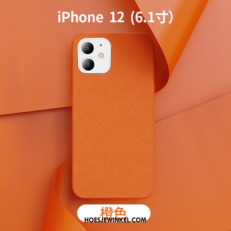 iPhone 12 Hoesje Donkergroen Bedrijf Anti-fall, iPhone 12 Hoesje Leren Etui Mobiele Telefoon