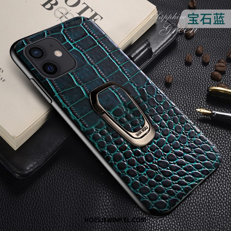iPhone 12 Hoesje Echt Leer High End Ring, iPhone 12 Hoesje Trend Ondersteuning