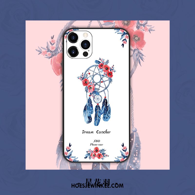 iPhone 12 Pro Hoesje Bloemen Wit Net Red, iPhone 12 Pro Hoesje High End Mobiele Telefoon