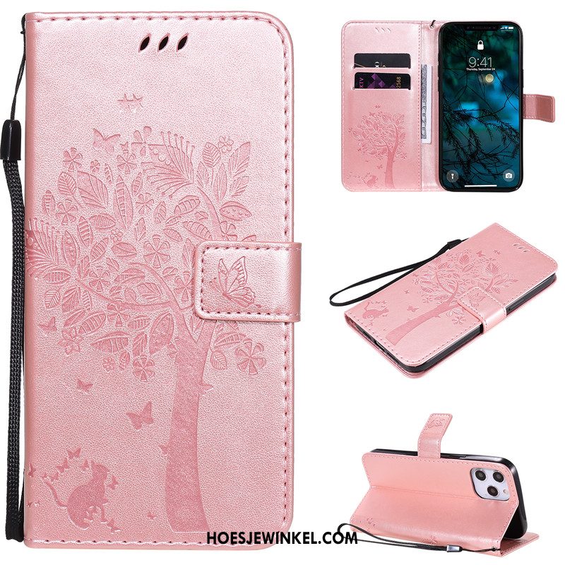 iPhone 12 Pro Max Hoesje Geschilderd Roze Anti-fall, iPhone 12 Pro Max Hoesje Leren Etui Bescherming