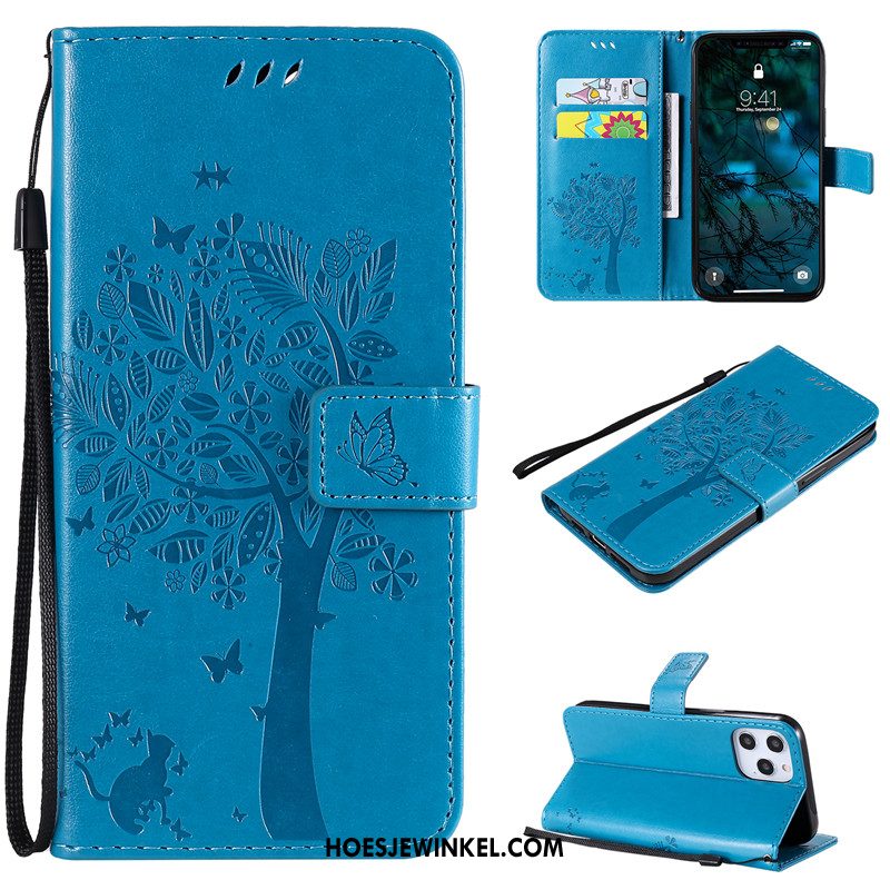 iPhone 12 Pro Max Hoesje Geschilderd Roze Anti-fall, iPhone 12 Pro Max Hoesje Leren Etui Bescherming