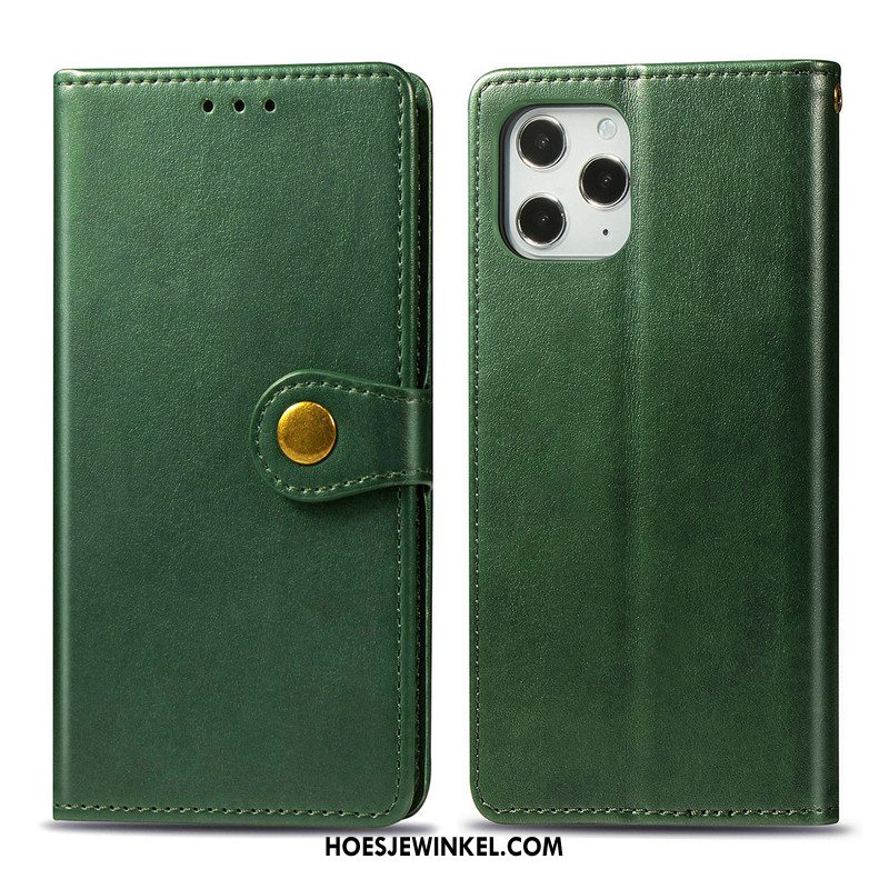 iPhone 12 Pro Max Hoesje Leren Etui Effen Kleur Groen, iPhone 12 Pro Max Hoesje Bedrijf Eenvoudige