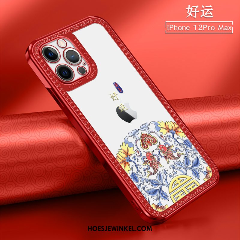 iPhone 12 Pro Max Hoesje Mobiele Telefoon Chinese Stijl All Inclusive, iPhone 12 Pro Max Hoesje Doorzichtig Rood