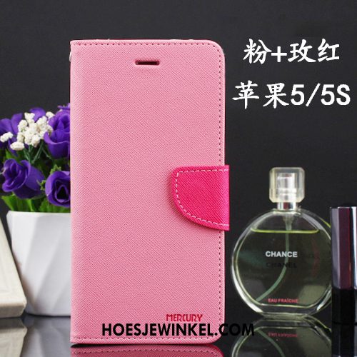 iPhone 5 / 5s Hoesje Folio Zacht Mobiele Telefoon, iPhone 5 / 5s Hoesje Roze Leren Etui